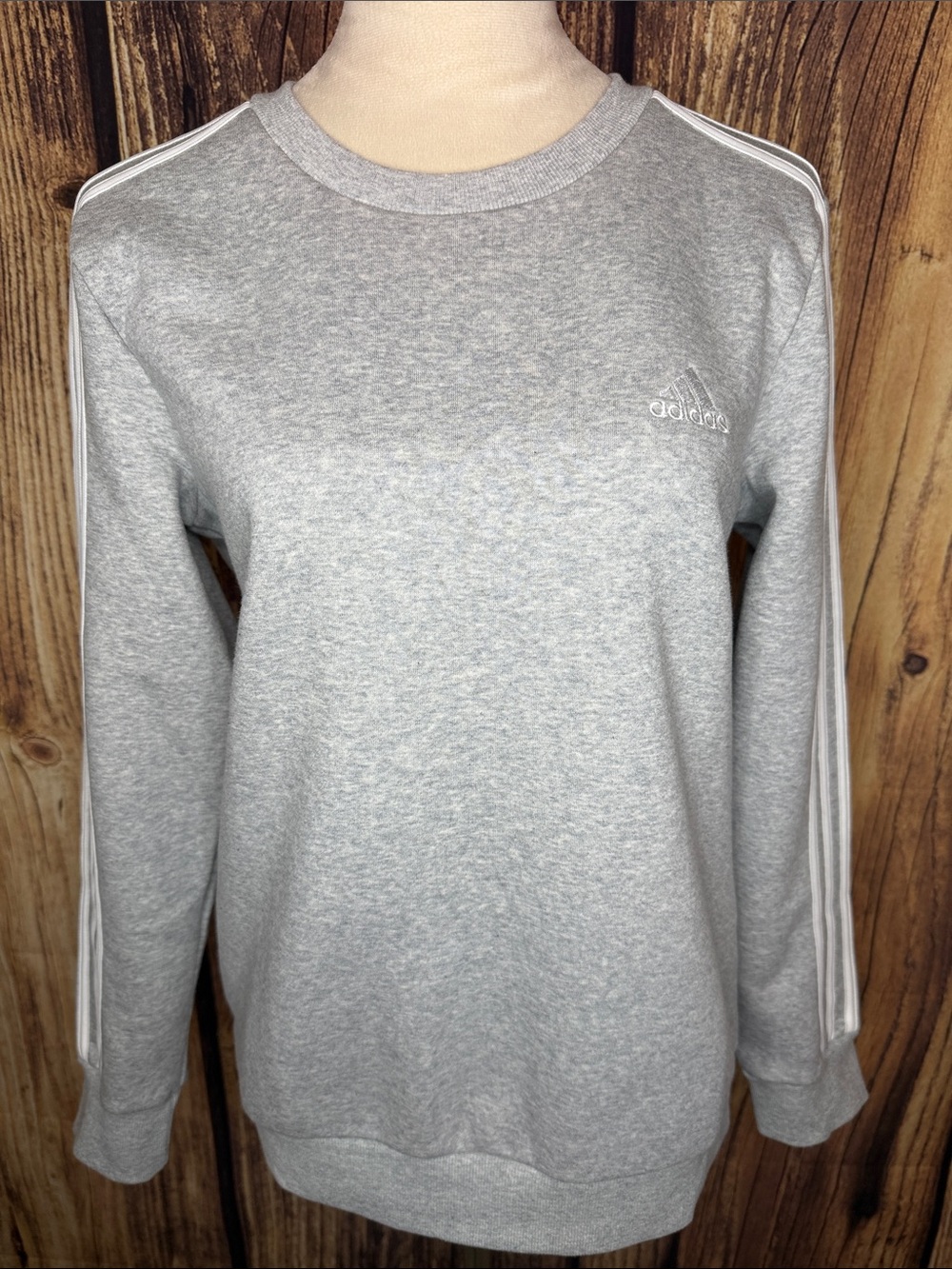 adidas Gray Crewneck Sweatshirt with Signature Three Stripes